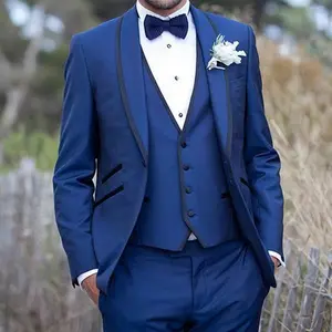 HD117 Royal Blue Wedding Bruidegom Smoking Voor Mannen Pakken Zwarte Shawl Revers 2022 Nieuwste Blazer Tailor Made Drie Stukken