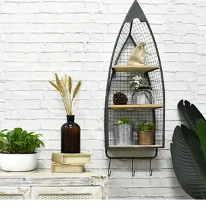 Mensole da Parete <span class=keywords><strong>Vintage</strong></span> Cinesi a Forma di Barca, Arredamento Industriale in Metallo, Scaffale Galleggiante in Ferro - Product Image 1