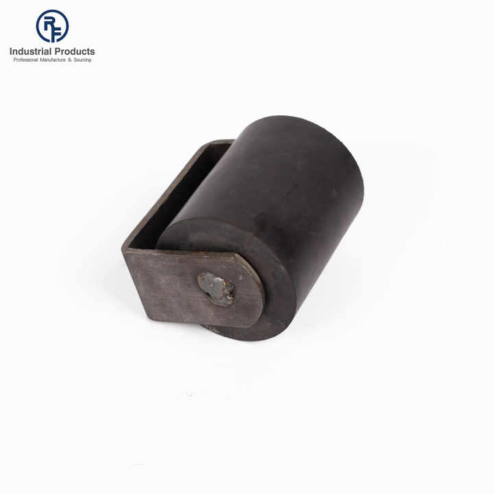 Heavy Duty Rubber Guide Rollers on a Weldable Steel Mounting Bracket with Bearings and Pin