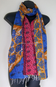 Vintage Cotton Kantha <b>Scarf</b> , <b>Indian</b> Cotton Sari Kantha Stitch Stole - Product Image 2