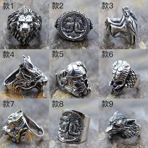 Bijoux de mode chinois, <span class=keywords><strong>argent</strong></span> thaïlandais, grenouille, lion, chauve-souris, dragon, crâne, chevalier, oiseau, Anbuis, loup, pharaon égyptien, bague pour <span class=keywords><strong>homme</strong></span> - Product Image 2