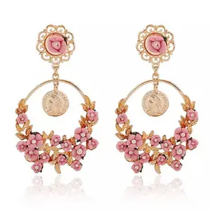 2020 a buon mercato Tacchino Moneta Orecchini 14 K Oro Rosa Del Fiore Boho Ragazze Regalo Orecchini di Goccia