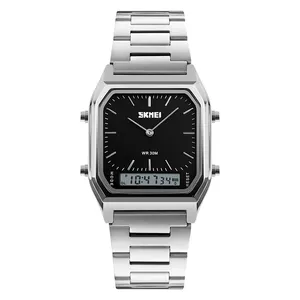 Moderne Skmei 1220 Silber Uhr Männer Armbanduhr Stahl Uhr Quarz Digital Armbanduhr Uhr mit Logo Angepasst