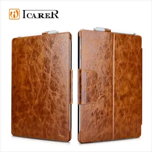 ICARER Custom Logo Genuine Leather Flip Folio Cover Case for Microsoft Surface Pro 4 Sleeve