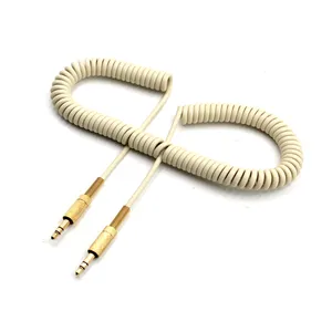 White Coiled Aux Cable Car Stereo Wire Audio Speaker Cord 3.5mm Jack Adapter Auxiliary