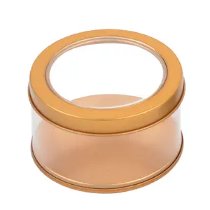 With window chocolate round gold PVC clear plastic small gift tin acrylic wedding candy box