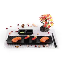 Black Sashimi Sushi Serving Dish Plate Set, 100% Melamine