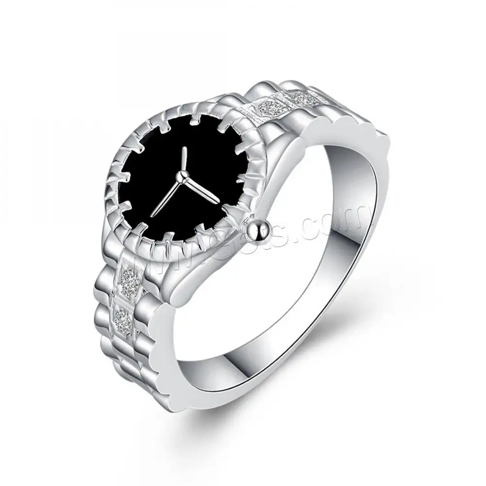 Fashion echt silber überzogene messing silber ring designs für mädchen emaille uhr form finger ring verschiedene größe für wahl