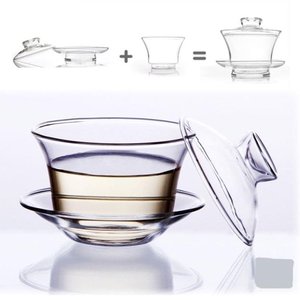 Tazza da tè Gaiwan in vetro <span class=keywords><strong>con</strong></span> coperchio e <span class=keywords><strong>piattino</strong></span>, tazza per infusione Gongfu senza manico - Product Image 2
