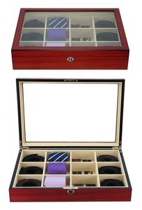 Factory Customization Handmade Wooden <strong>Tie</strong> <strong>Box</strong> Cherry 12 Slots Mens Packaging Belt <strong>Box</strong> With Clear Glass Lid - Product Image 3