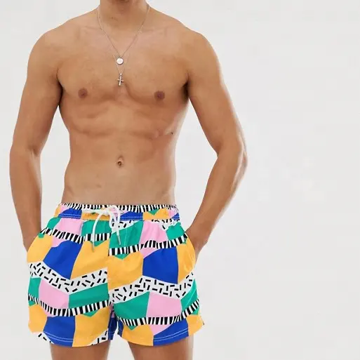 mens swim shorts dropshipping color block mens board shorts swimshorts in abstract print