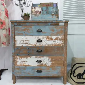 Wholesales Mobiliario de salon Vintage Used Recycled Wooden Chest of Drawers Shabby chic living room furniture