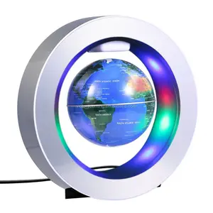 Globo flotante magnético, marco Circular giratorio de 4 pulgadas, globo levitante en forma de O, antigravedad, LED colorido, mapa del mundo