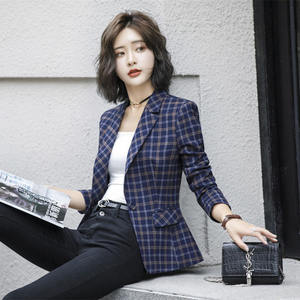 Tweed Grey Plaid Blazers Damas Mujeres Oficina Formal Traje <span class=keywords><strong>Blazer</strong></span> Abrigos - Product Image 3