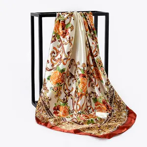 Grands foulards carrés imprimés fleurs, en soie, pour femme, 100%