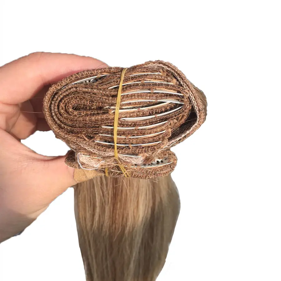 Wholesale 100% Indian Remy Human Hair 18 / 22 ombre color hair clip in hair extension