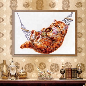 Pittura Diamante Fai-da-Te Dipinta <span class=keywords><strong>a</strong></span> Mano con Gatto Grasso Carino, <span class=keywords><strong>Punto</strong></span> <span class=keywords><strong>Croce</strong></span> per Decorazione Murale Domestica 30x40CM - Product Image 1