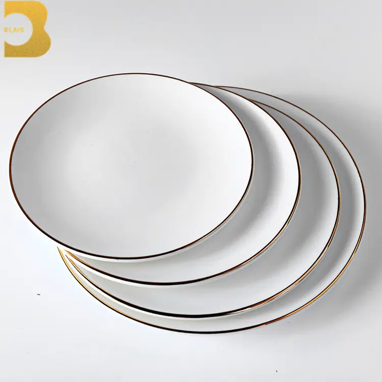 6"8"10" gold rim bone china dinnerware platter ceramic plates set catering dinner plates for weddings