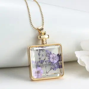 Real Dry flower pendant jewelry necklace with Flowers