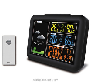 Station météo sans fil avec grand écran LCD couleur, hygromètre thermomètre intérieur/extérieur, design moderne, matériau ABS, <span class=keywords><strong>horloge</strong></span>, calendriers - Product Image 2
