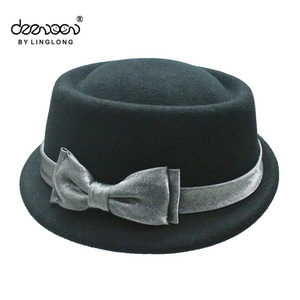 Promotionnel Main D'hiver 100% Feutre De Laine Chapeau Melon Avec Argent Bowknot - Product Image 1