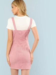 Custom <strong>Ladies</strong> Fashion Sheath Button Front Casual <strong>Dungaree</strong> Dress - Product Image 2