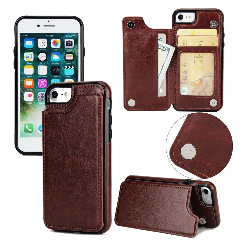 Hoge Kwaliteit Multifunctionele Kaartsleuven Portemonnee Mobiele Back Cover Phone Case Pu Leather Case Voor iPhone 7 7 Plus