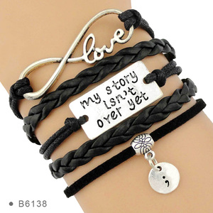 Bracelets en cuir sur le thème du point-virgule, mon histoire vit sur elle-même, mon histoire n'est pas encore terminée, santé mentale, suicide, dépression, sensibilisation - Product Image 2