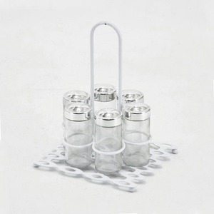 Support à épices en métal au design utile, base carrée, 4 compartiments, avec poignée inversée en forme de U chromée - Product Image 3