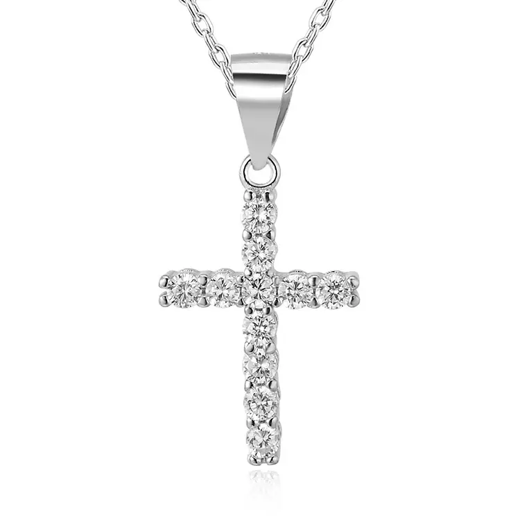 POLIVA Hot Selling Jesus Style Jewelry 925 Sterling Silver Cz Cubic Zirconia Cross Pendant