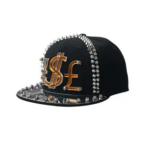 Goldene kunststoff brief niet baseball hip hop cap mode fitted cap hysteresenhut für verkauf