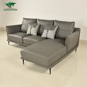 Custom grey latest corner real leather sofa living room, Custom fabric corner sofa grey