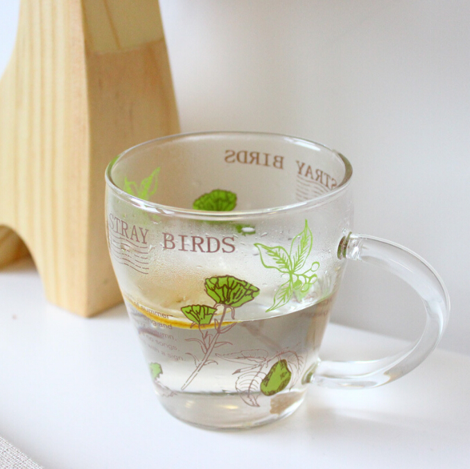 350ML Custom made glass coffee mug with printing by decal