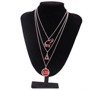 Long Mulit Layer Metal Alloy Red Enamel Crystal Rhinestone Greek DST Elephant Delta Theta Necklace Handmade