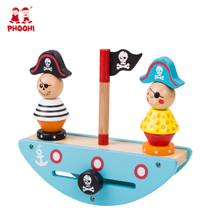 <span class=keywords><strong>Dibujos</strong></span> Animados pirata niños apilador balance educativo juego juguete de madera equilibrio para los niños - Product Image 1
