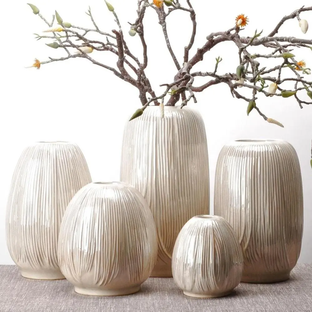 Vase à fleurs en céramique de couleur perle, grand vase décoratif d'intérieur et de sol, populaire français, livraison gratuite
