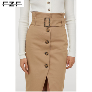 Luxury Smooth <strong>Khaki</strong> Pencil <strong>Skirt</strong> With Belt - Product Image 4