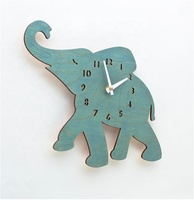 Horloge murale pour enfants en bois, vente chaude, éléphant en bois, chambre d'enfant, animal, horloge murale bleue, quartz, salon, style antique, bois