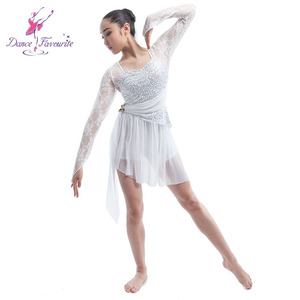 Múa ba lê và trang phục khiêu vũ trữ tình váy trắng sequin ngắn <span class=keywords><strong>unitard</strong></span> với tay áo ren căng và 16034 treo lên - Product Image 2