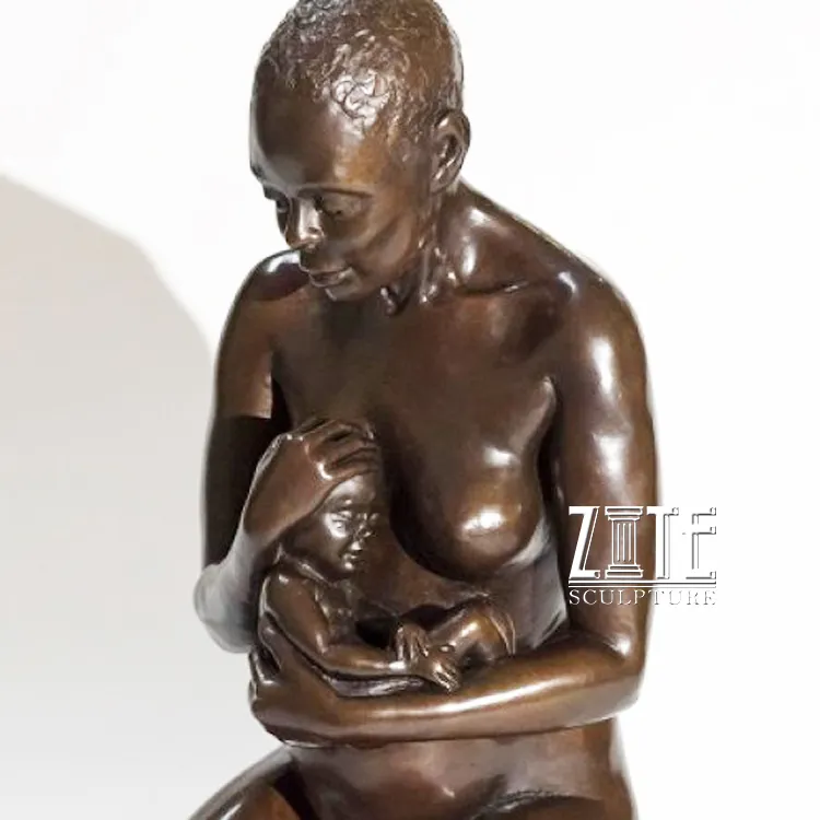 Bronze mother holding newborn baby sculpture