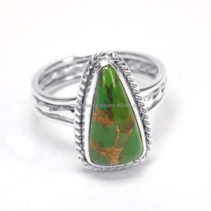 Vert Cuivre Turquoise Gemme 925 Sterling Silver Designer Bague Bijoux Classique Argent Plaqué Bague À La Mode Pour Cadeau Fête - Product Image 1