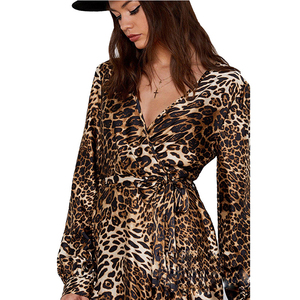 Personalizado Split Sexy de manga larga cuello en V estampado de <span class=keywords><strong>leopardo</strong></span> <span class=keywords><strong>vestido</strong></span> Maxi - Product Image 3