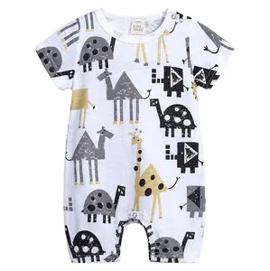 High-quality new born full printing cotton breathable baby short sleeve bodysuit clothes romper creeper