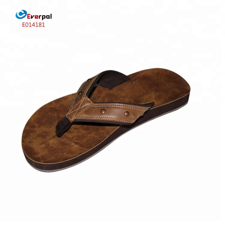 Leder Chappals Gummis ohle Nietband PU Flip Flops mit EVA für Männer Hochwertige braune Baumwoll stoff Sommer Hausschuhe TPR