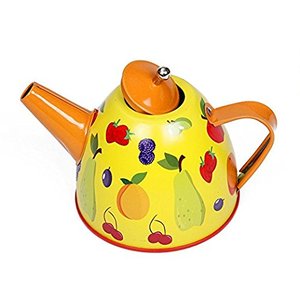 Colorful Fruit <strong>Tin</strong> <strong>Tea</strong> Party <strong>Set</strong> for Kids - Metal Teapot, Cups, and Kitchen Play <strong>Set</strong> - Product Image 2