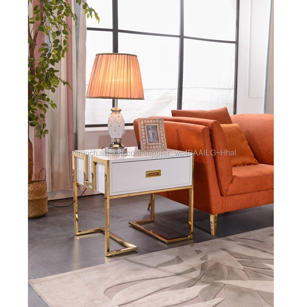 Table d'appoint avec tiroirs en table basse en acier inoxydable conception de base