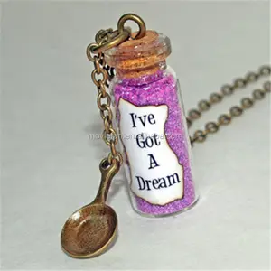 Tangled Rapunzel I've got a dream l glass Bottle Necklace with a Frying Pan Charm Inspired necklace