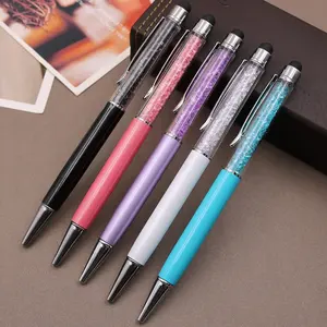 custom logo 2in 1 Crystal pen Diamond ball point pens with touch screen