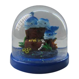 Personalizado resina golfinho estatueta mar mundo neve globo
