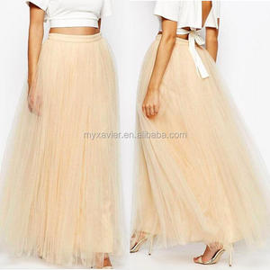 2022 Latest Summer Long <strong>Skirt</strong> Design <strong>Tulle</strong> Fabric Zip Back Fastening Botton Fitted Pleated Plain <strong>Maxi</strong> <strong>Skirt</strong> - Product Image 1